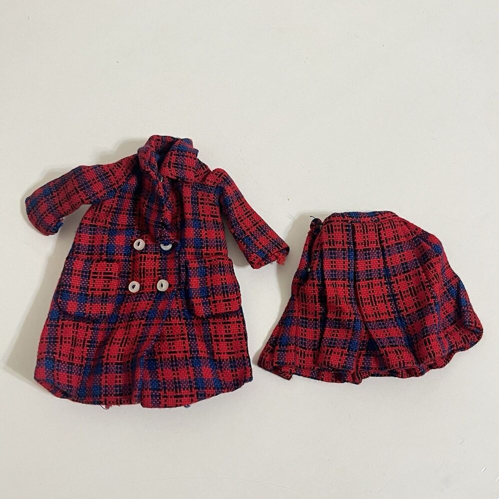 Vintage Remco Libby Littlechap Doll Clothes Red Plaid Coat and Skirt Japan
